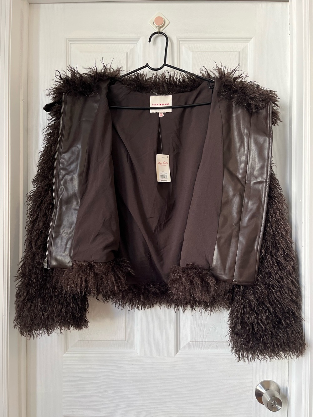 Lucky brand Shaggy brown Faux Fur Jacket coat size M - Picture 7 of 11
